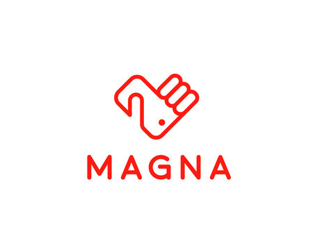 Abstract heart logo of hand holding a phone. A modern, tech-focused logotype for mobile services, digital communication apps, smart technology startups and consumer electronics brands