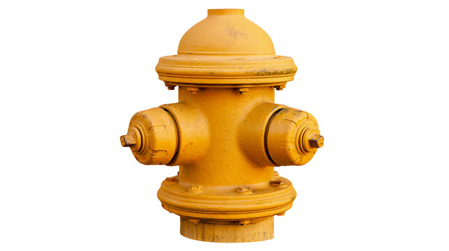 Yellow fire hydrant with two side nozzles and one top nozzle