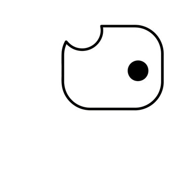 Abstract shape with bite mark and circle