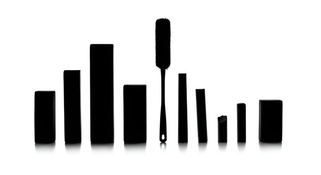 Black Silhouettes of Chalkboard Erasers and Chalk Sticks on White Background