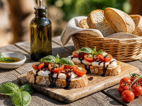 La bruschetta, appetitoso amtiposto, aperitivo o merenda tipica italiana