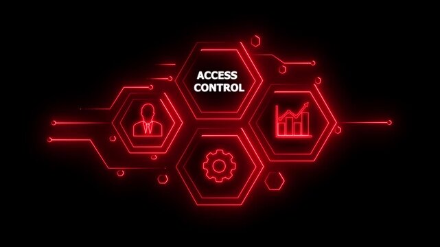Abstract neon Hud knowledge ability business gear icon Glowing neon line concept. Glowing " ACCESS CONTROL " button in German on a futuristic, abstract wave technology on black background. 4K video.