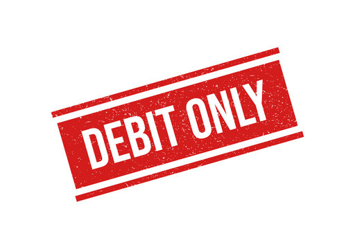 Red debit only stamp with diagonal lines isolated on transparent background