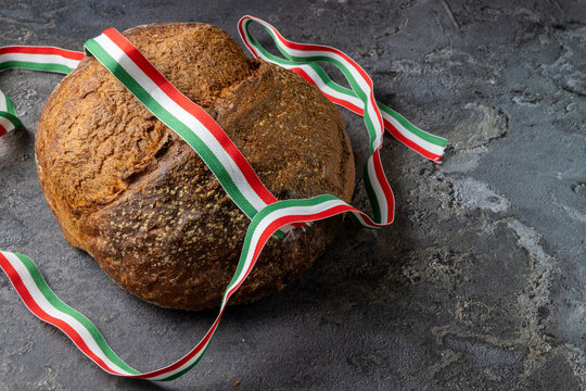 Traditional Hungarian Bread with National Tricolor Ribbon