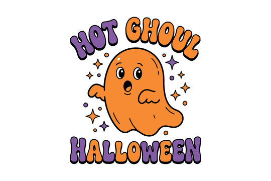 Cute ghost halloween design with 'hot ghoul' text for apparel and decor