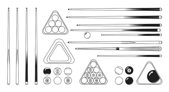 Billiards and Snooker Equipment Line Art Illustration Set