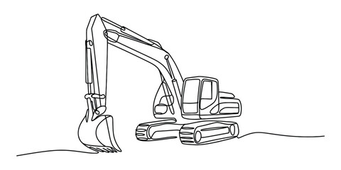 Continuous one line drawing of a heavy construction excavator © JoyChandra