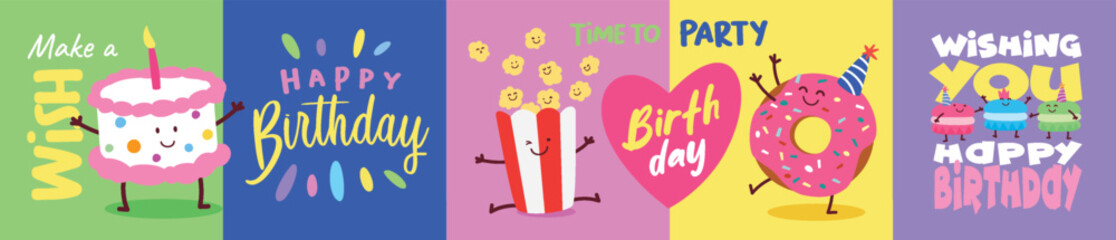 Obraz premium Birthday Anniversary with Funny Character and Birthday Invitation Card Template for banner, poster, vector illustration.