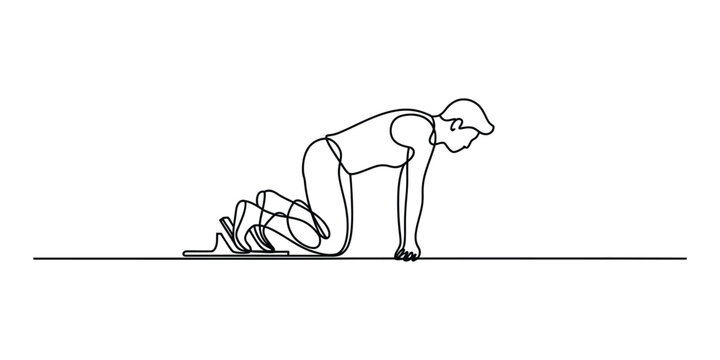 Runner in starting position continuous line drawing