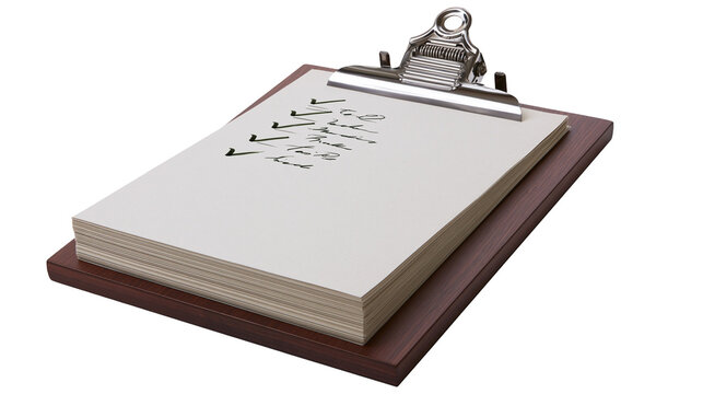 Wooden clipboard with paper and checklist