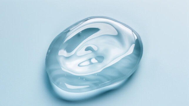 Transparent blue gel or cosmetic texture sample on light background, beauty product