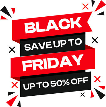 Black Friday sale banner tag with ribbon element for promotion