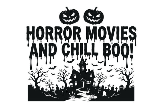 Spooky halloween party invitation with pumpkins and haunted house design