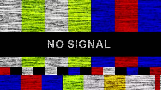 Vintage analog television no signal test pattern screen with distorted static noise and glitch effects, retro broadcast transmission failure background, for creative media, projects and digital