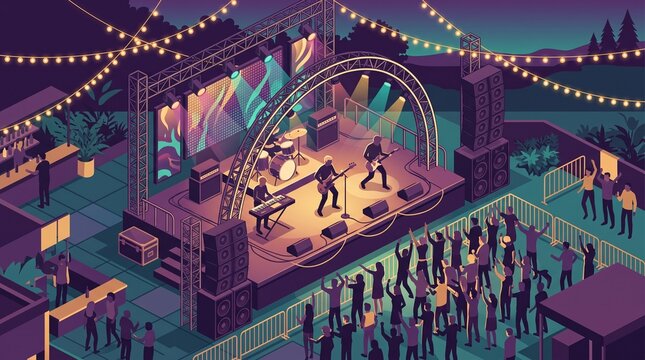Outdoor Concert Stage with Live Musicians