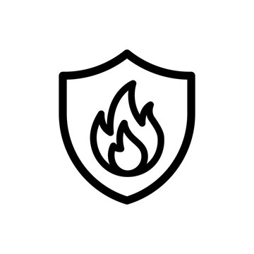 Fire flame shield icon for firewall protection, heat defense, or danger prevention. Minimalist thick line style.
