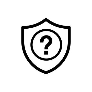 Question mark shield icon showing support help, unknown threat, or security query. Minimalist thick line style.
