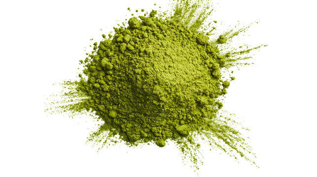 Green matcha powder explosion with fine particles