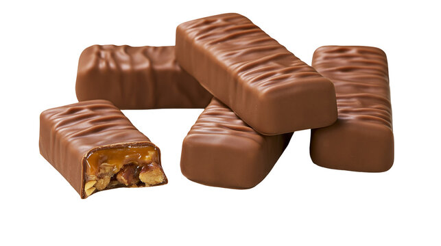 Chocolate bars with caramel and nuts filling