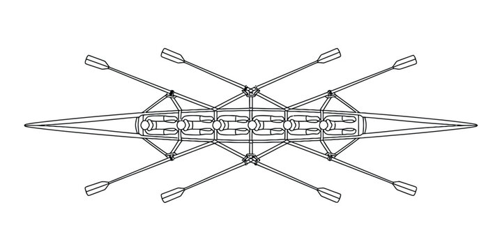 Top view of a rowing boat with oars