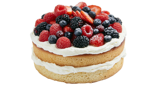 Layered sponge cake with whipped cream and fresh berries