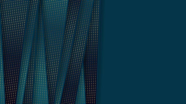 Elegant blue and gold abstract background with geometric stripes and golden dotted pattern. Modern motion design. Seamless loop. Video animation Ultra HD 4K 3840x2160