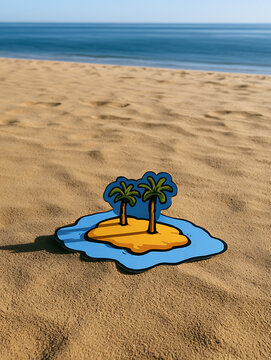 Realistic sandy beaches and seas, 2D cartoon of a deserted island
