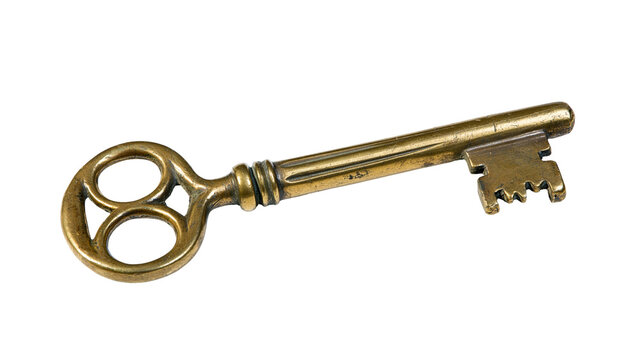 Antique brass skeleton key with ornate bow