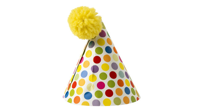 Polka dot party hat with yellow pom pom