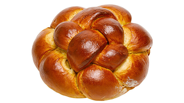 Golden brown braided challah bread loaf