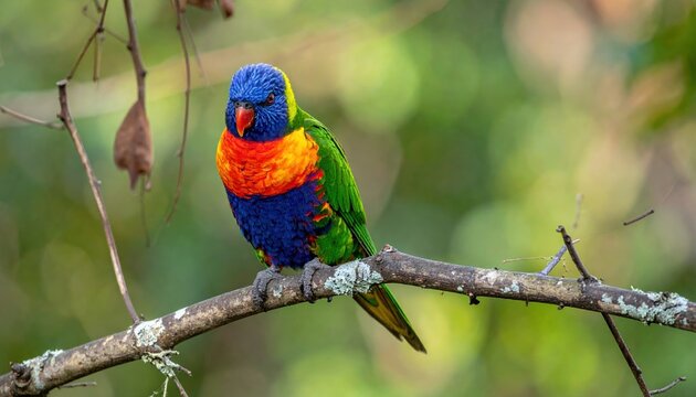 colorful parrot on tree branch