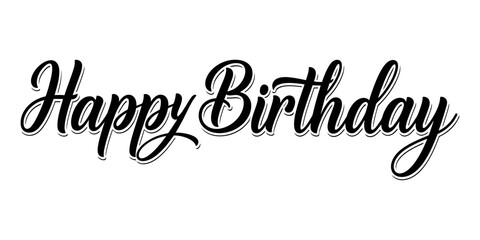 Elegant happy birthday calligraphy lettering with a flourished script font on a white background for celebrations and festive greetings © KaziSharmina