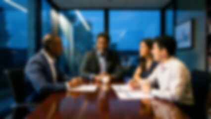 Fototapeta premium Blurred defocused fintech trust finance background with soft bokeh and copy space for text