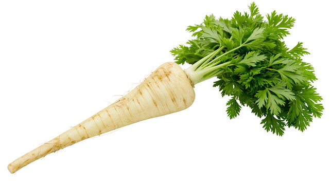 Parsnip root vegetable with green leafy tops