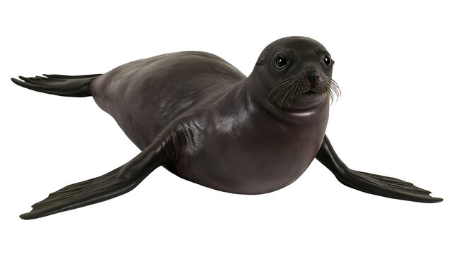 Dark brown sea lion with flippers spread wide