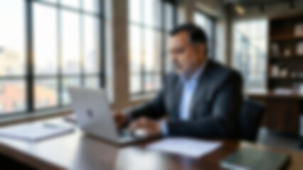 Obraz premium Blurred defocused fintech trust finance background with soft bokeh and copy space for text
