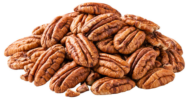 Heap of whole raw pecan nuts with textured brown shells