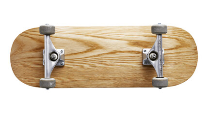 Wooden skateboard deck with metal trucks and grey wheels © Isolde