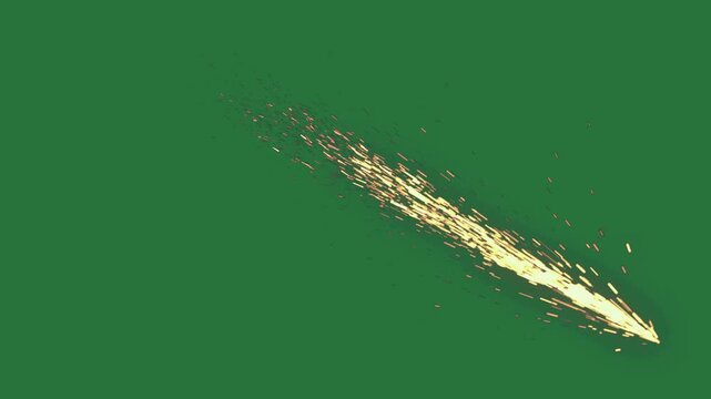 Screen gold star plane flying in the sky bird through fire cartoonish design elements isolated on green screen background