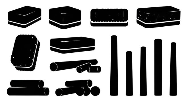 Black Silhouettes of Chalkboard Erasers and Chalk Sticks