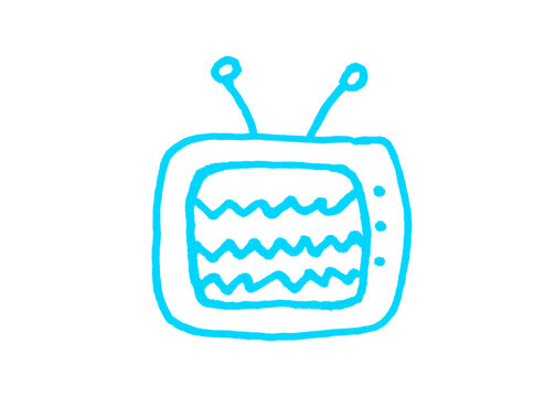 Blue line art doodle of a retro vintage television set with antenna television illustration technology broadcast entertainment minimalist scribble creative electronics isolated background