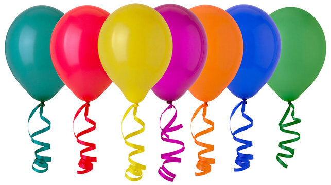 Group of colorful balloons with curling ribbons