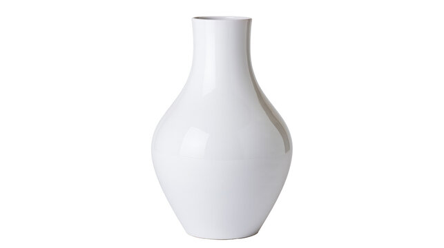 Glossy white ceramic vase with curved body and narrow neck