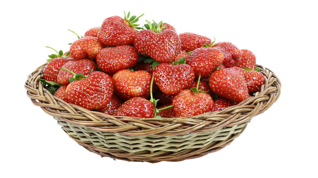 Woven basket overflowing with ripe red strawberries