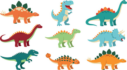 Prehistoric dinosaur cartoon character sticker pack with friendly colorful vector animal icons for mobile games applications and kids digital decorations © Mifta