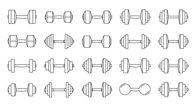 Minimalist Line Art Collection of Gym Dumbbells and Hand Weights