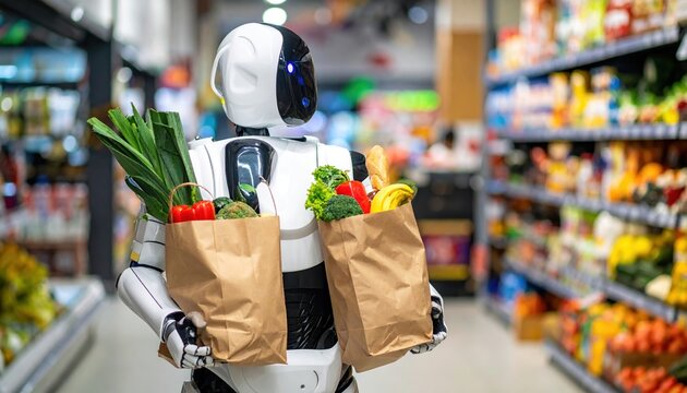 delivery robot carrying grocery bags