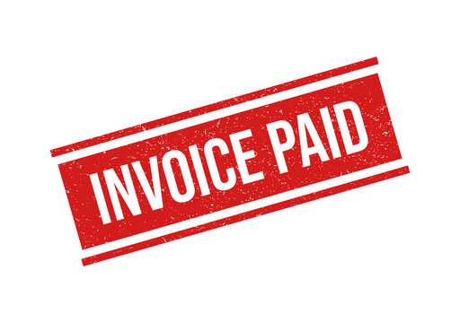 Red invoice paid stamp with diagonal stripes isolated on transparent background