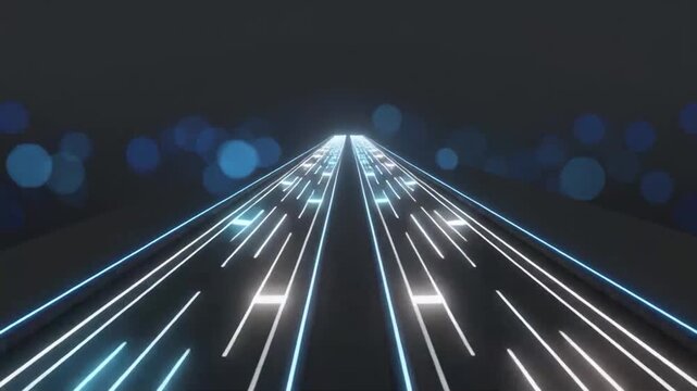 Seamless Loop of Night Highway Traffic Light Trails, Cyberpunk City Transportation and Data Flow VJ Motion Graphics