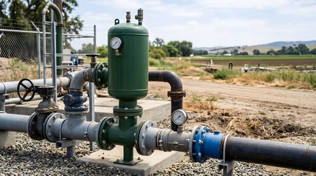 advanced irrigation surge protection chamber safeguarding agricultural water pipeline infrastructure from pressure fluctuations and equipment damage